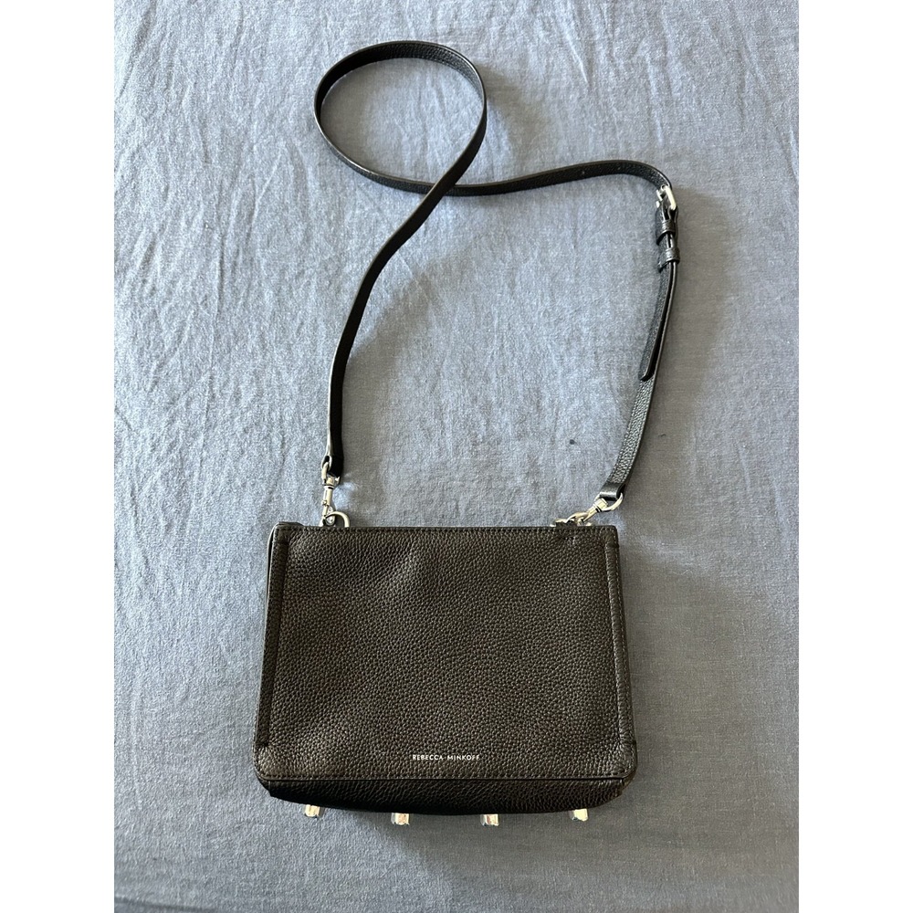 Rebecca Minkoff Regan Fringe Pebbled Leather Studded Zipper Crossbody Bag‎ Black